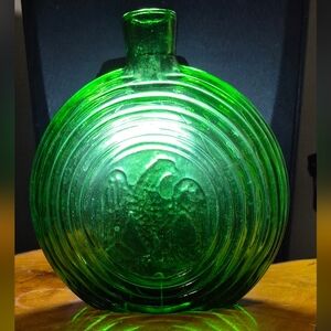 Vintage Empoli Rossini Embossed Eagle Green Glass Decanter Bottle